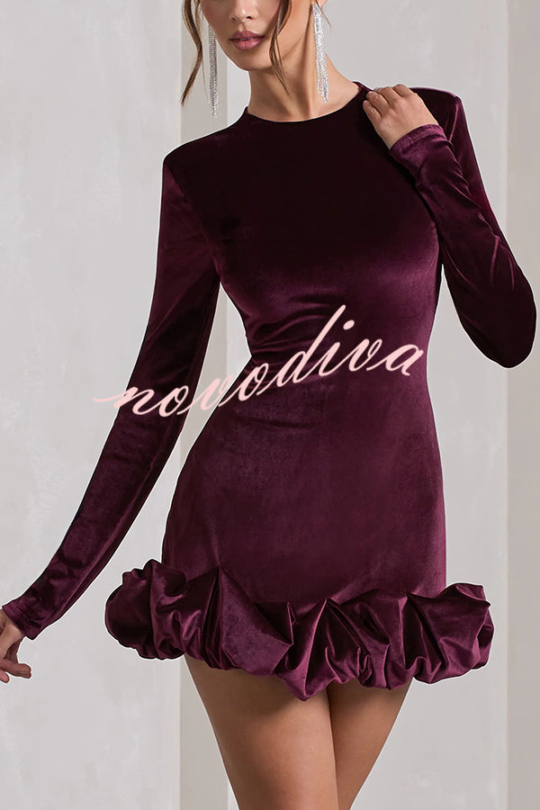 Solid Color Velvet Slim-fit Long-sleeved Mini Dress