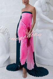 All about Her Pleated Floral Print Off Shoulder A-line Maxi Dress