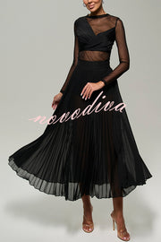 Modern Day Chiffon Pleated High Rise A-line Midi Skirt