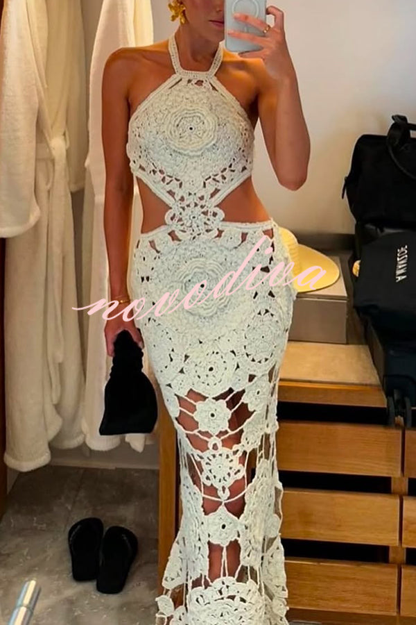 Sexy Halterneck Strapless Backless Knitted Holiday Maxi Dress