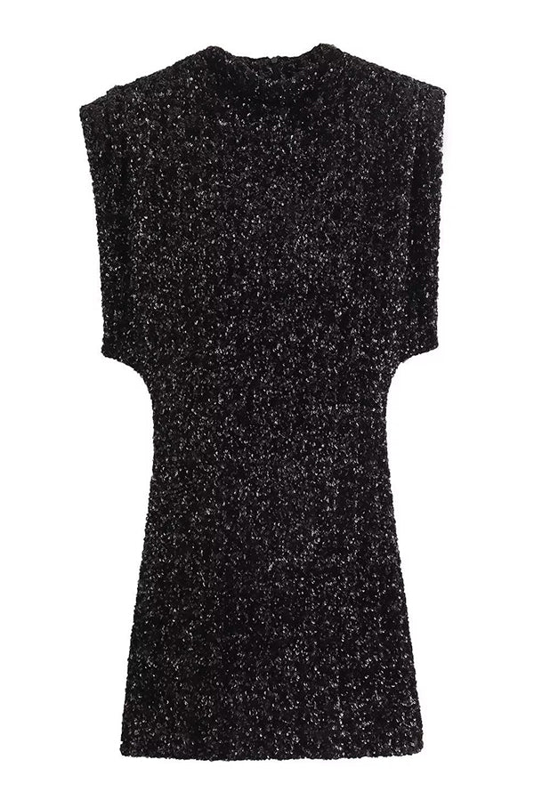 Fashionable Sequined Round Neck Sleeveless Slim-fit Mini Dress