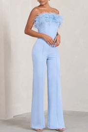 First Class High Rise Feather Stretch Waist Jumpsuit