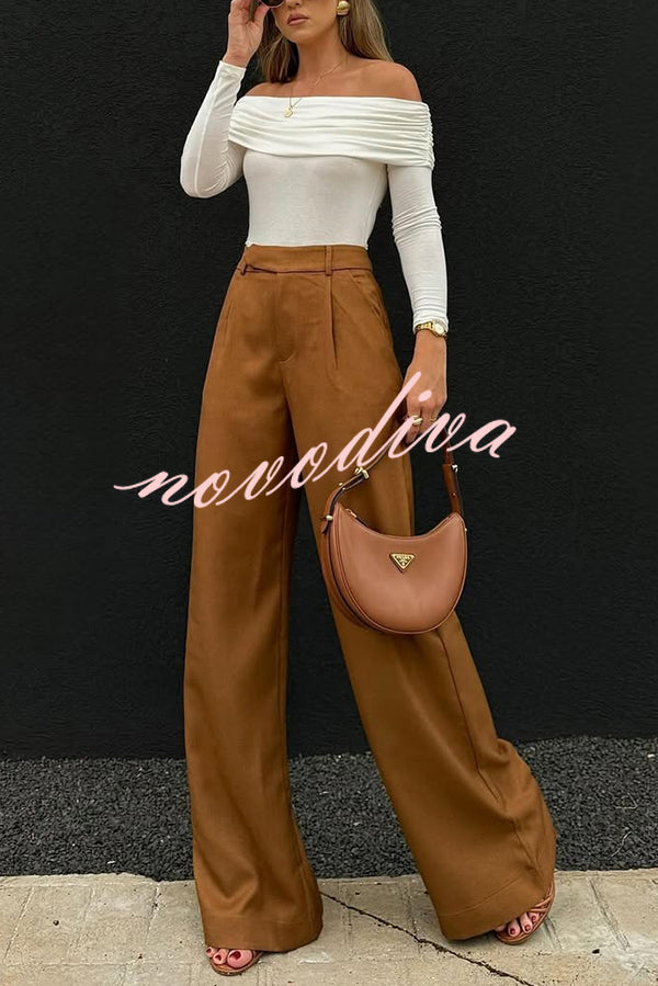 Solid Color Casual Pocket Loose Wide-leg Pants