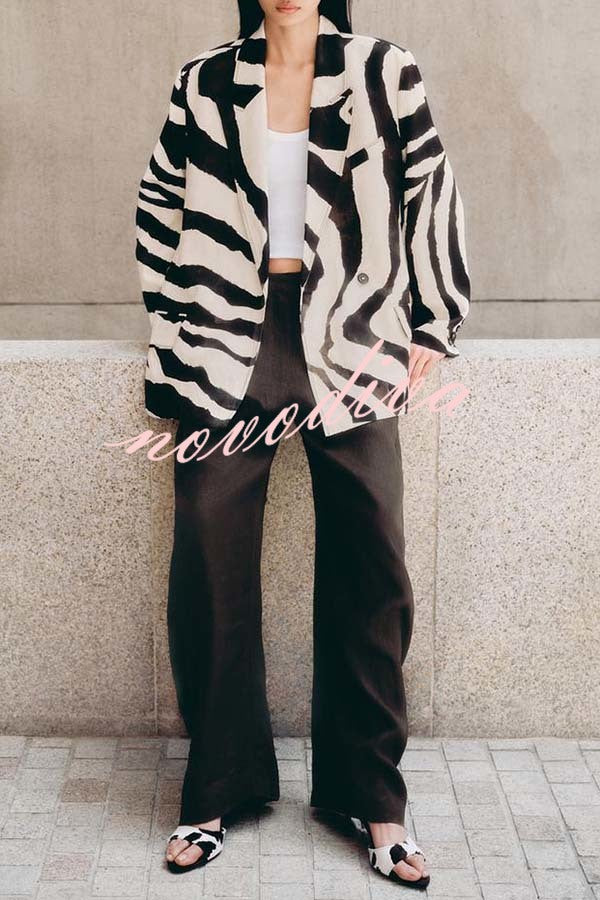 Breath of Freedom Animal Print Button Up Long Sleeve Lapel Loose Blazer