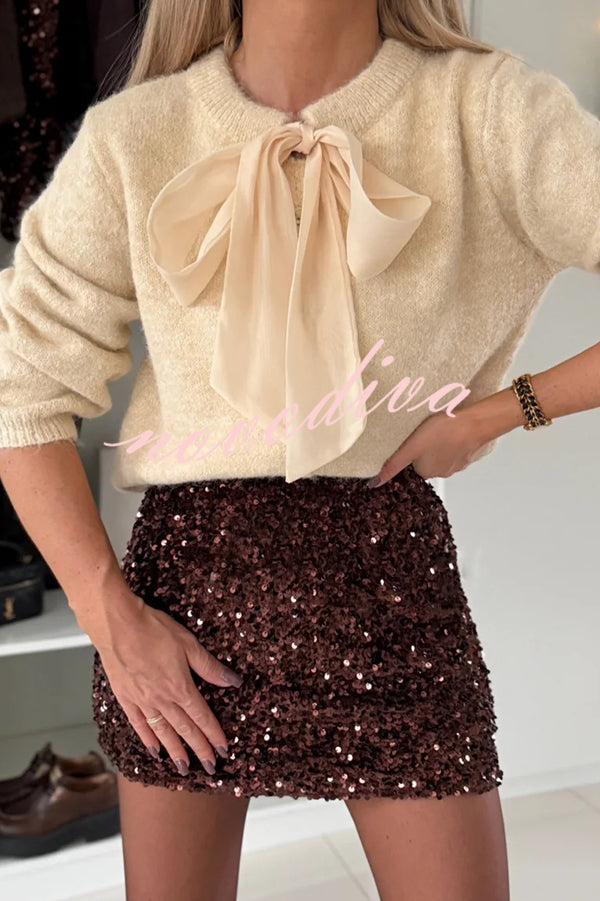 Polished Uptown Velvet Sequin High Rise Elastic Waist Mini Skirt