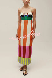 Beach Moment Linen Blend Unique Color Block Slip Maxi Dress