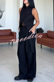 Urban Charm Wrap Tie-up Elastic Waist Pocketed Wide Leg Pants