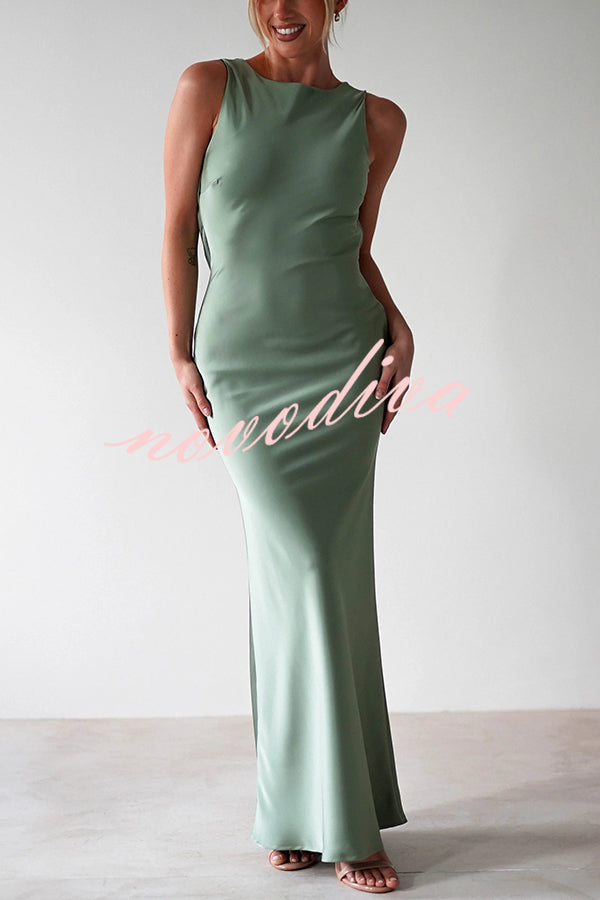 Solid Color Sexy Backless Lace-up Elegant Slim Maxi Dress