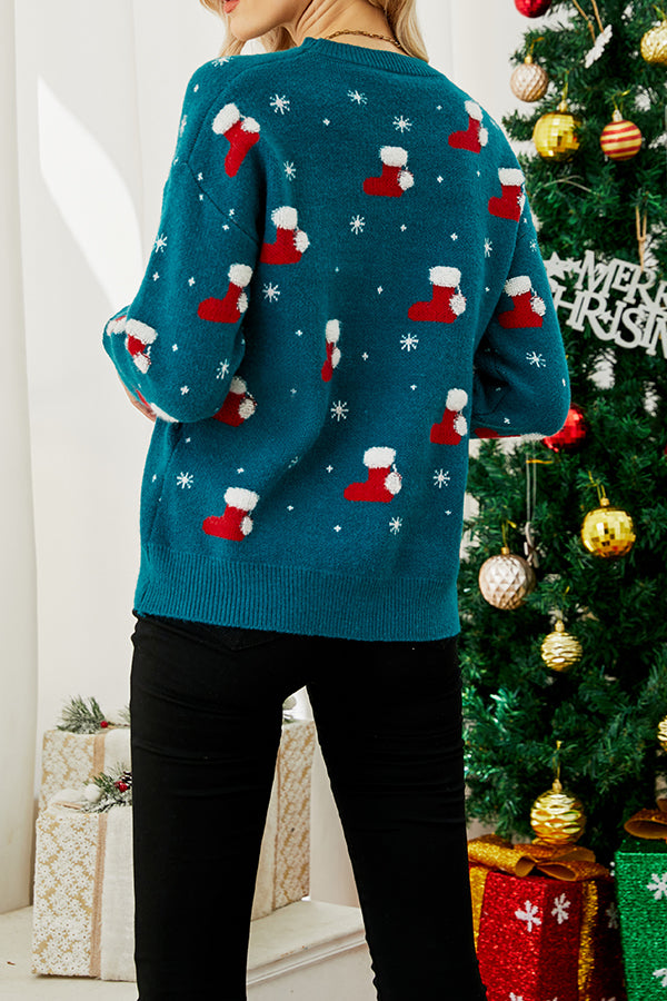 Christmas Print Crew Neck Long Sleeve Sweater