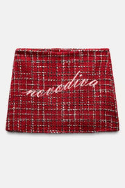 Fashionable Tweed Plaid Texture Casual Mini Skirt