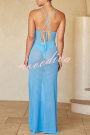 Sun Kissed Knit Cutout Backless Tie-up Slit Vacation Maxi Dress