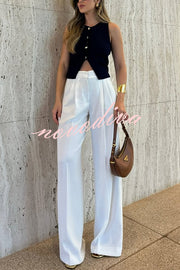 Solid Color Waist Pocket Loose Wide Leg Pants