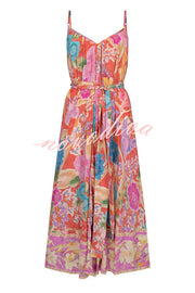 Painter's Garden Boho Floral Print Strappy A-line Maxi Dress