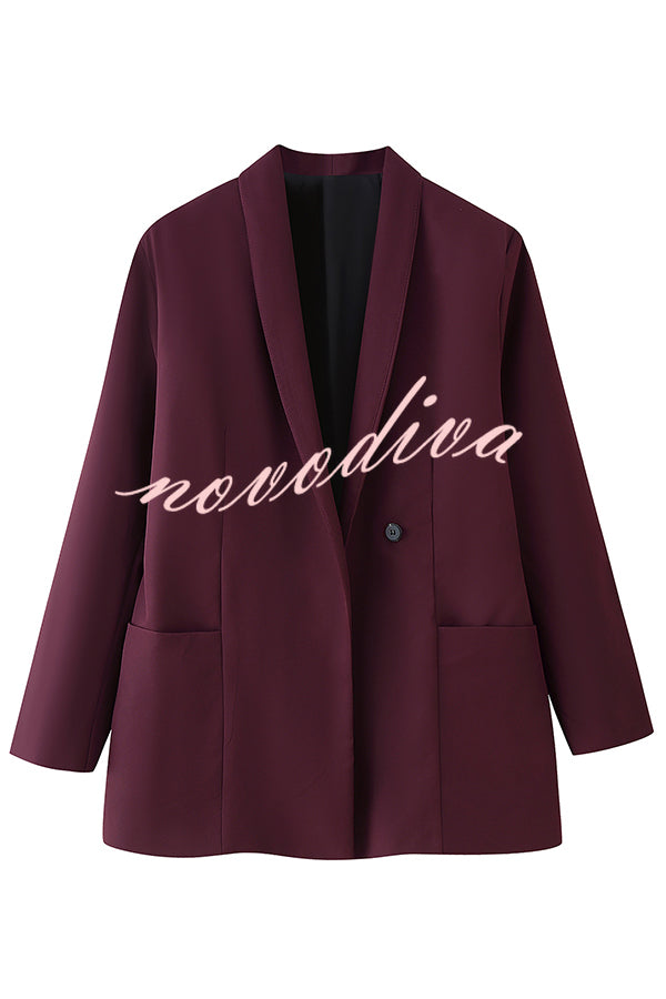 Solid Color Lapel Long Sleeve Casual Pocket Long Blazer