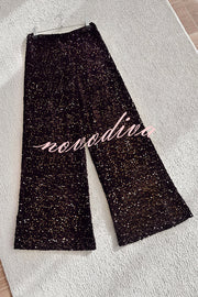 Chic and Merry Velvet Sequin High Rise Elastic Waist Flare Pants