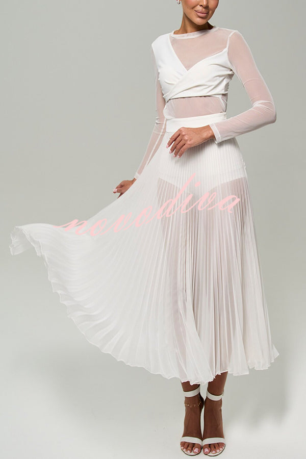 Modern Day Chiffon Pleated High Rise A-line Midi Skirt