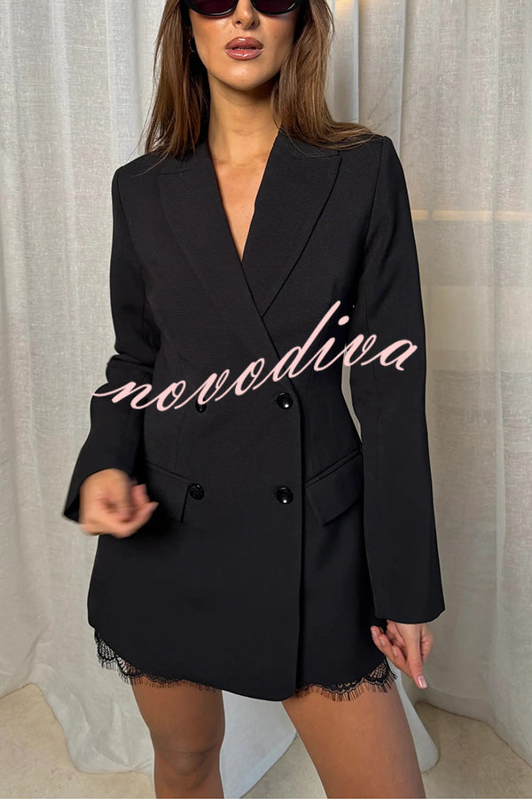 Pure and Beautiful Double-breasted Long Sleeve Lapel Blazer Mini Dress