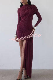 Solid Color Long-sleeved Pleated Slim-fit Elegant Ribbon Mini Dress