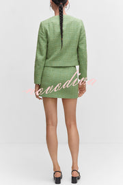 Stylish Tweed Love Button Long Sleeve Casual Pocket Jacket