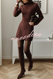 Solid Color Long-sleeved Slim-fit Elegant Knitted Mini Dress