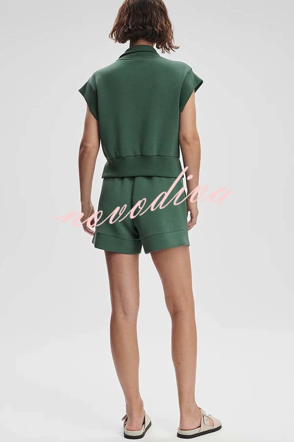 Buttery Touch Half-Zip Short Sleeve Sweatshirt and Elastic Waist Pocket Casual Shorts Set