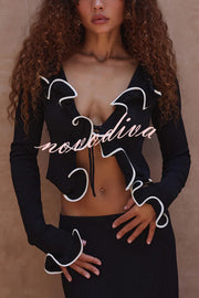 Fashion Ruffled Long-sleeved Tie-cropped Knitted Cardigan