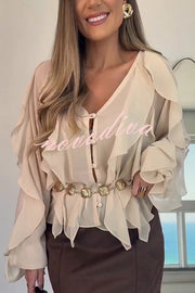 Fashion V-neck Long Sleeve Elegant Loose Shirt