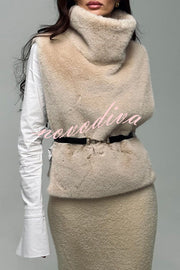 Warm and Stylish Shaggy Eco-fur Stand Collar Side Slit Vest