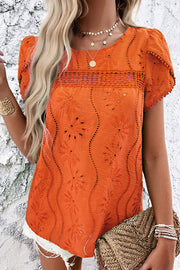 Stunning Cutout Jacquard Short Sleeve Top