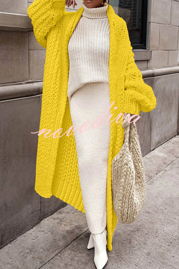 Embrace The Cold Solid Color Long Sleeve Knitted Loose Maxi Cardigan