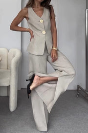 Solid Color Pocket Slit Loose Wide Leg Pants