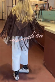 Western City Suede Long Tassels Long Sleeve Lapel Relaxed Jacket