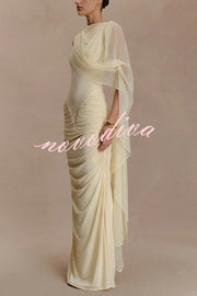 Fashionable Mesh Shawl Sleeveless Slim Fit Pleated Maxi Dress