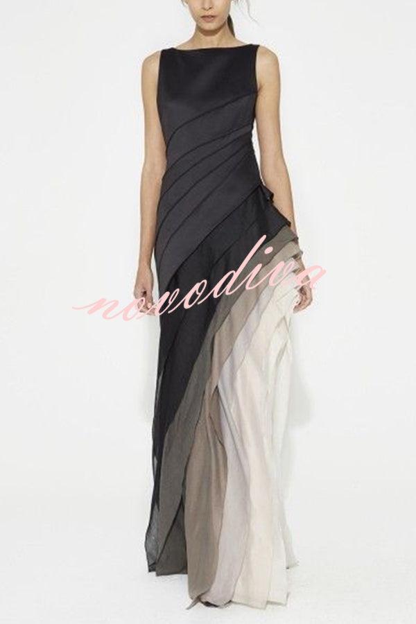 Elegant and Mysterious Tulle Gradient Cascading Design Gown Maxi Dress