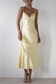 Satin Elegant Sling Backless Lace-Up Midi Dress
