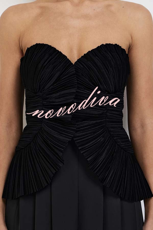 Show Exquisiteness Satin Pleated Heart-shaped Off Shoulder Halter Tank