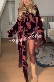 Night Out Velvet Paisley Print Long Sleeve Tie-up Tassel Loose Mini Dress
