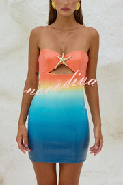 Gradient Sequin Sexy Off-the-shoulder Hollow Slim Mini Dress