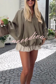 Fashion Lapel Loose Puff Long Sleeve Casual Zipper Jacket