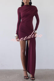 Solid Color Long-sleeved Pleated Slim-fit Elegant Ribbon Mini Dress