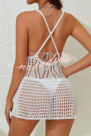 Sexy Backless Camisole Knitted Beach Cover Up Mini Dress