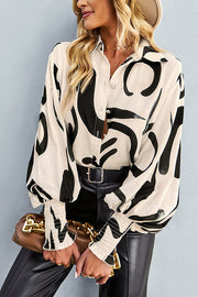 Contrast Unique Print Button Down Long Sleeved Shirt