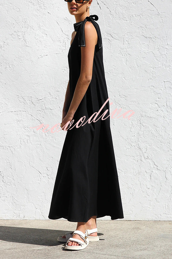 Solid Color One-shoulder Strappy Elegant Sloping Collar Loose Maxi Dress