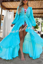 Fashionable Beach Semi-transparent Waist Cover-up Maxi Dress