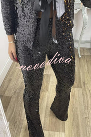 Holiday Cheer Sequin High Rise Elastic Waist Flared Stretch Pants