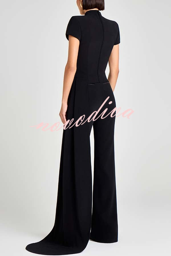 Pippa High Neck Short Sleeve Irregular Drape Hem Top and Elastic Waist Flare Pants Set