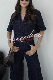 Free Breeze Denim High Rise Pocketed Wide Leg Cargo Jeans