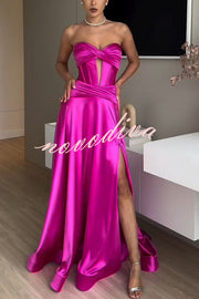 Emiliana Satin Twist Bust Cutout Corset Slit Prom Maxi Dress