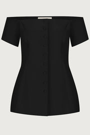 Solid Color Off-the-shoulder Single-breasted Top and Casual Pocket Straight-leg Pants Set