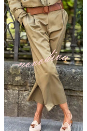 Classic Charm Mid-rise Pocketed Loose Cropped Pants